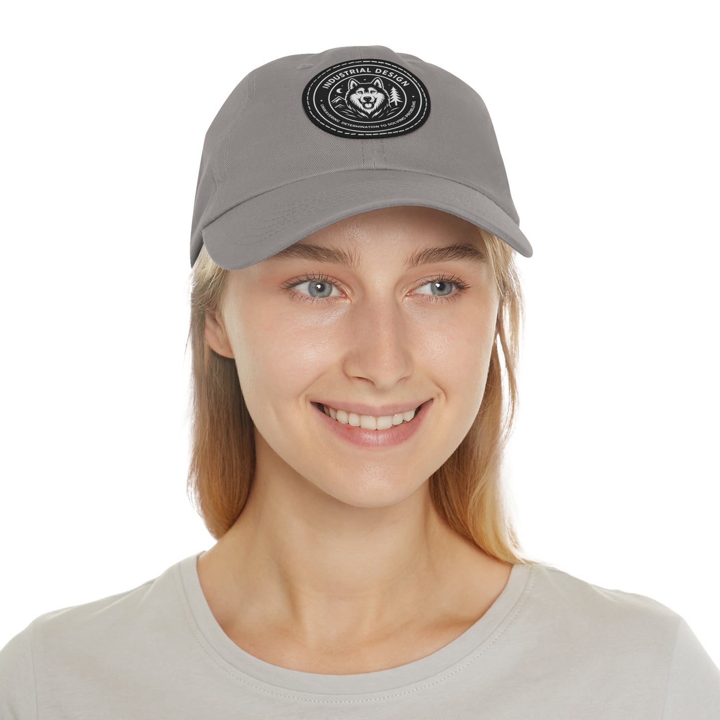 Husky Leather Patch Dad Hat — Vintage Industrial Dog Emblem Cap