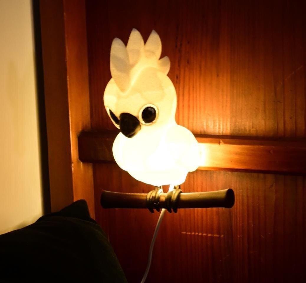 White Cockatoo Night Light - Hand-Painted & 3D Printed