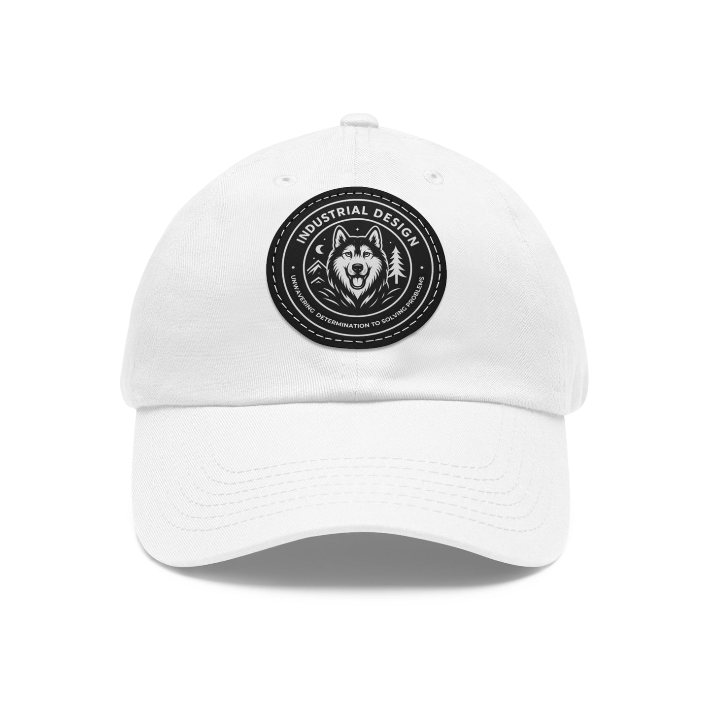Husky Leather Patch Dad Hat — Vintage Industrial Dog Emblem Cap