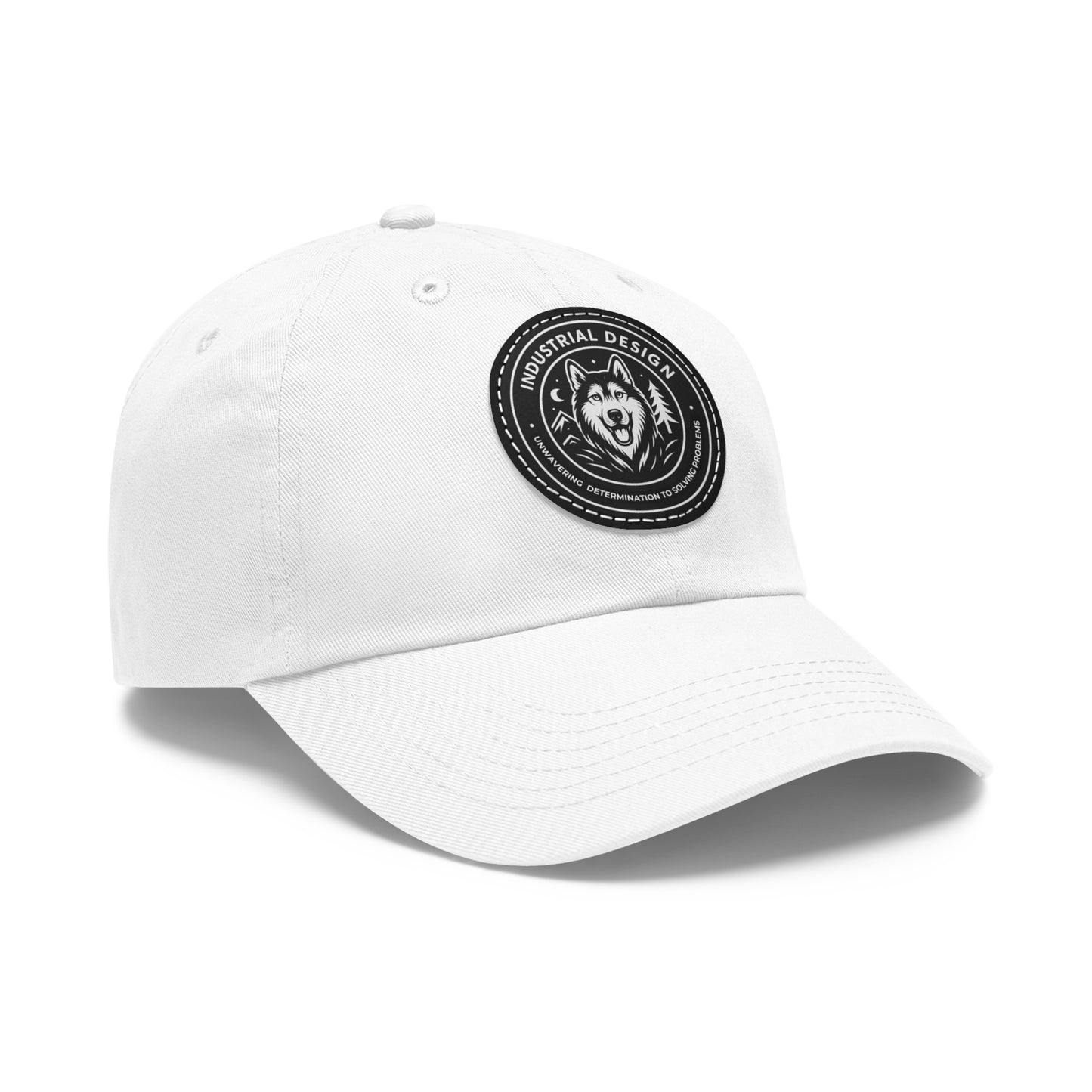 Husky Leather Patch Dad Hat — Vintage Industrial Dog Emblem Cap