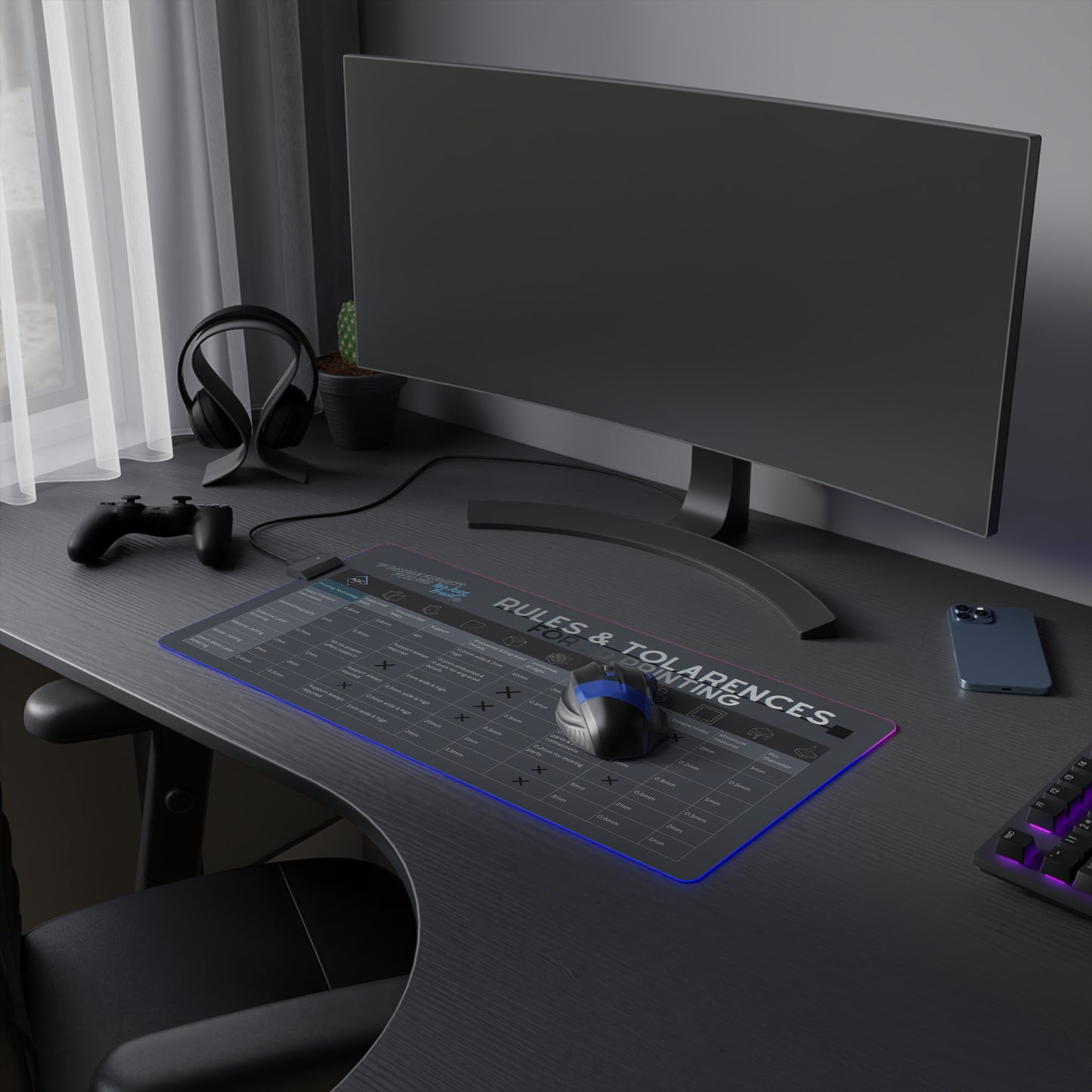 AGC Designer LED Gaming Mouse Pad — RGB Edge-Lit with 3D-Printing Tolerance Guides