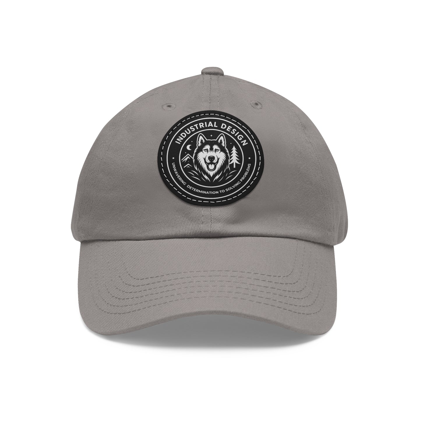 Husky Leather Patch Dad Hat — Vintage Industrial Dog Emblem Cap
