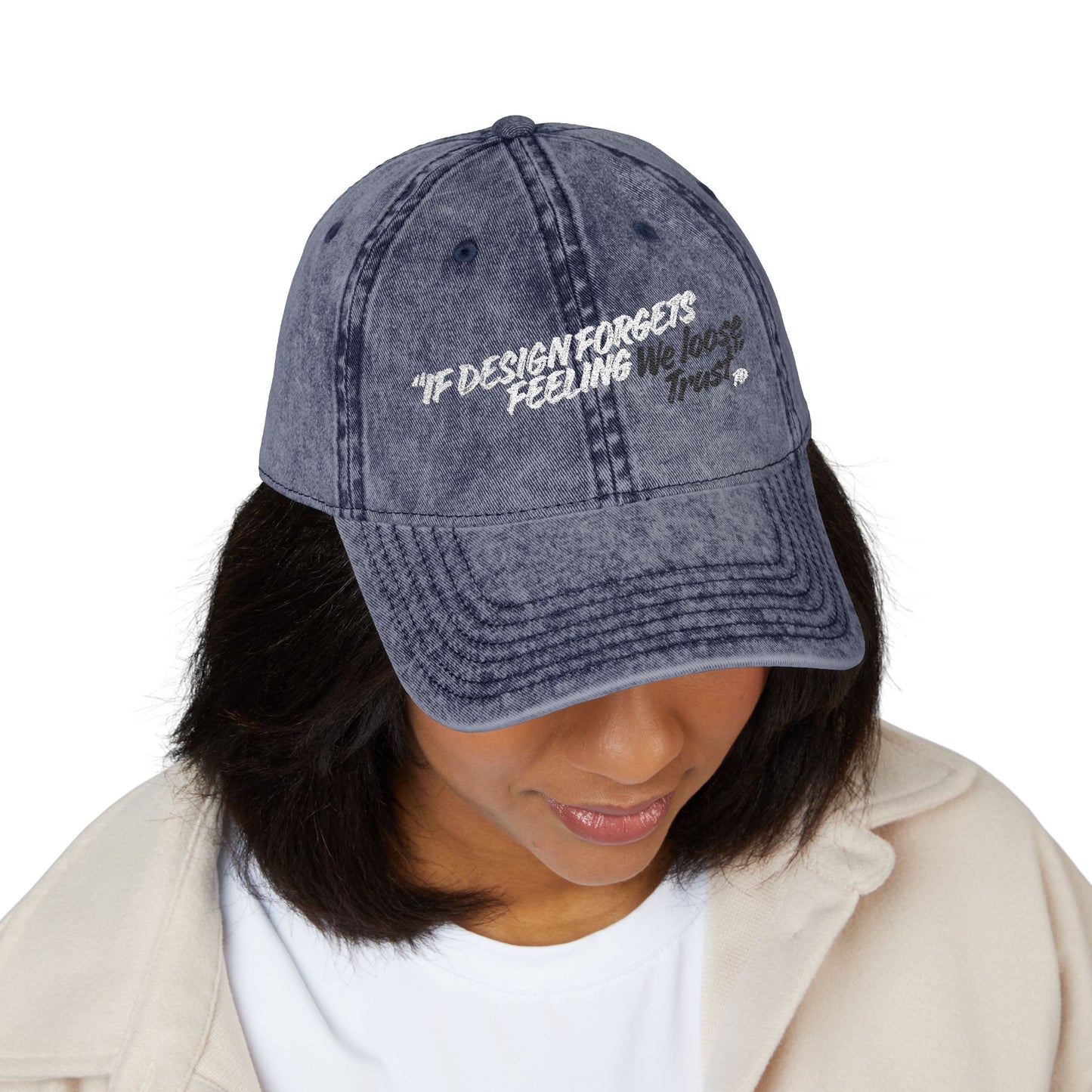 Vintage Embroidered Cap — 'Design Is Not Enough'