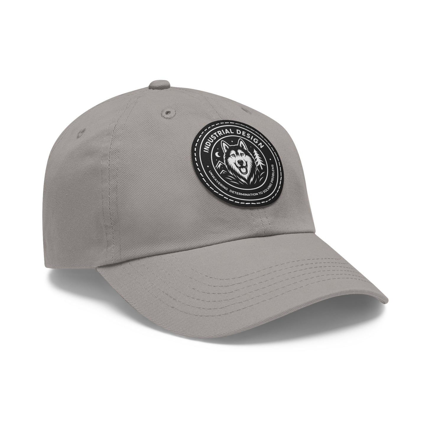Husky Leather Patch Dad Hat — Vintage Industrial Dog Emblem Cap