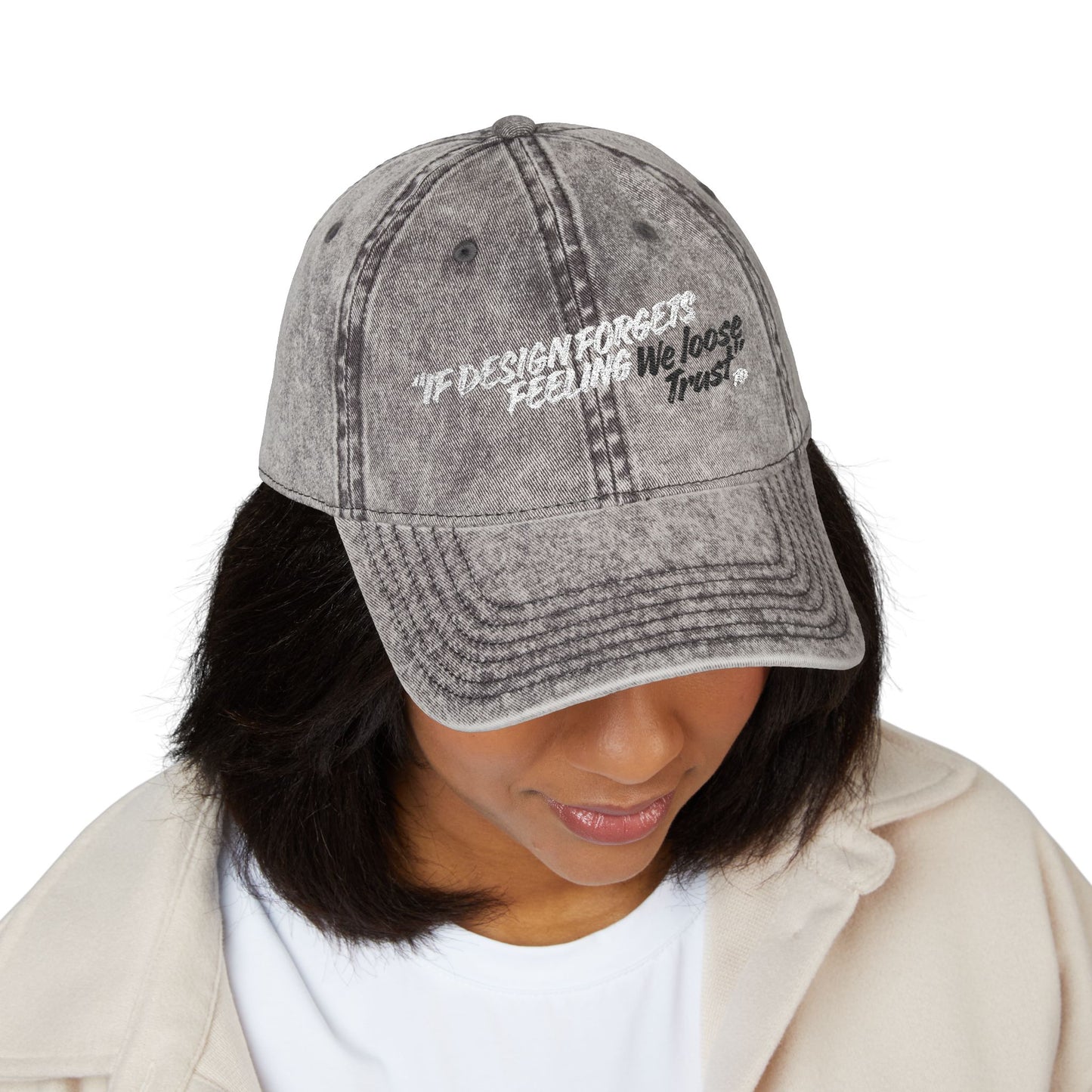 Vintage Embroidered Cap — 'Design Is Not Enough'