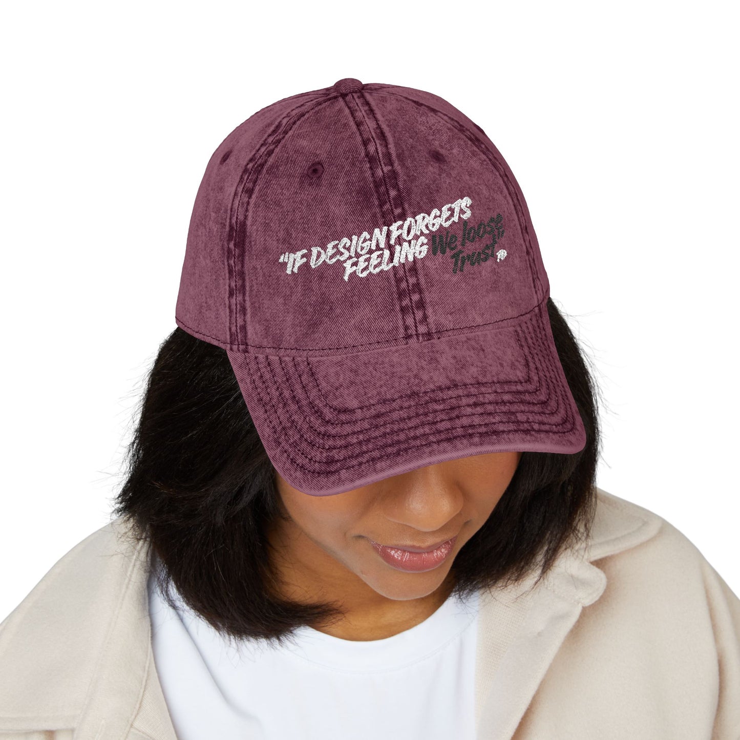 Vintage Embroidered Cap — 'Design Is Not Enough'