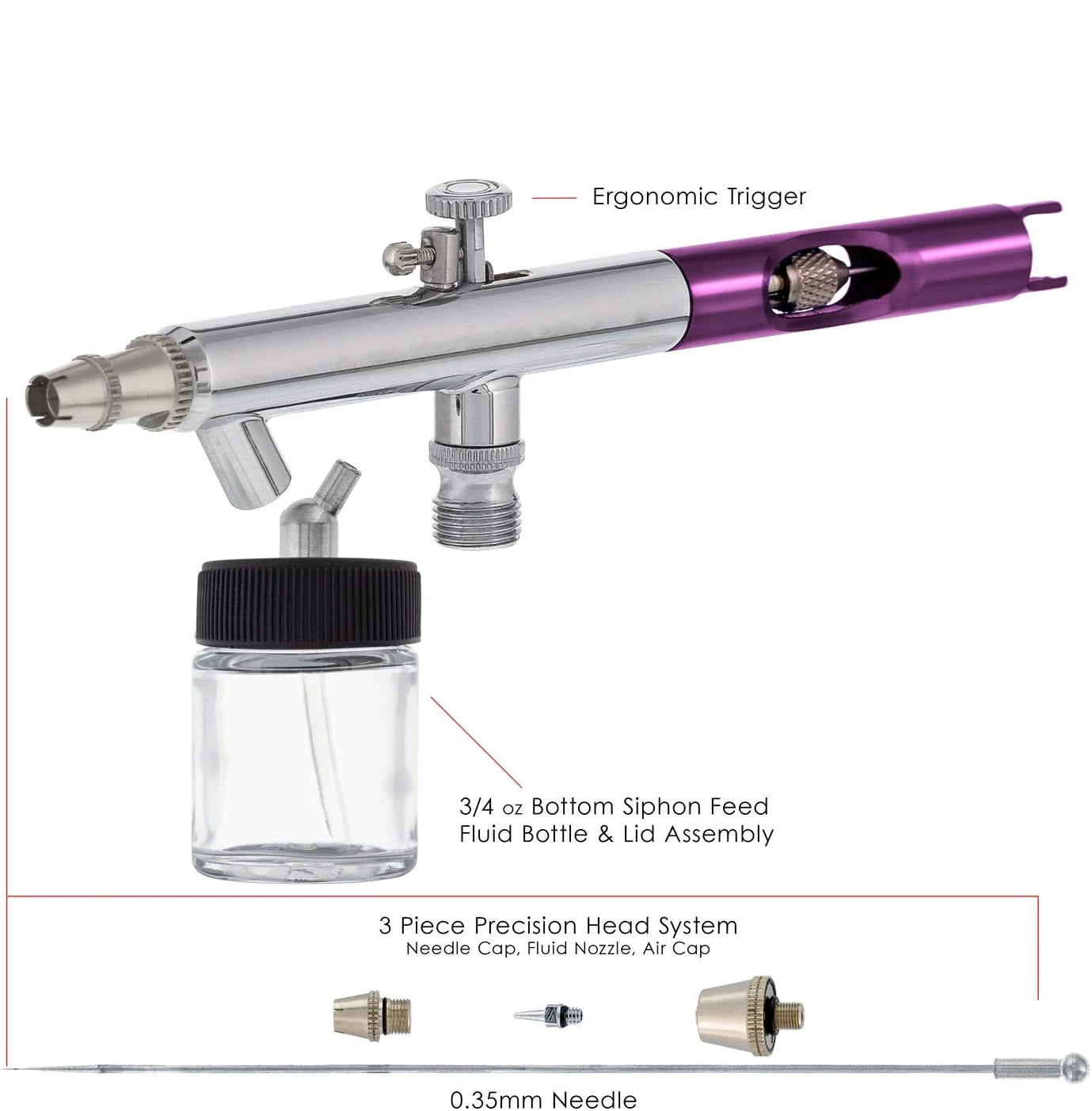 VEDA WD-129 0.35mm Dual-Action Siphon Airbrush